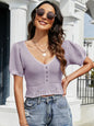 Short hollow thin knit sweater sexy backless V-neck short sleeved shirt