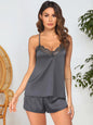 Women's home suit set with satin synthetic silk suspender top lace lace shorts pajamas