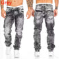 European and American new jeans casual open line pants straight leg men's pants hip-hop jeans