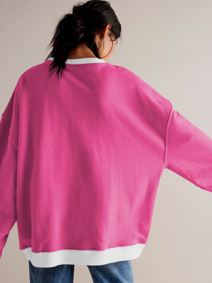 Long sleeved top loose trendy brand off shoulder round neck sweatshirt jacket for women in spring and autumn