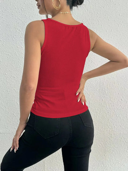 Square collar solid color knitted lace vest