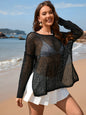 Solid color long sleeved knitted fashionable vacation bikini beach cover shirt