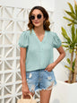 Dot Lace Detail V-Neck Blouse
