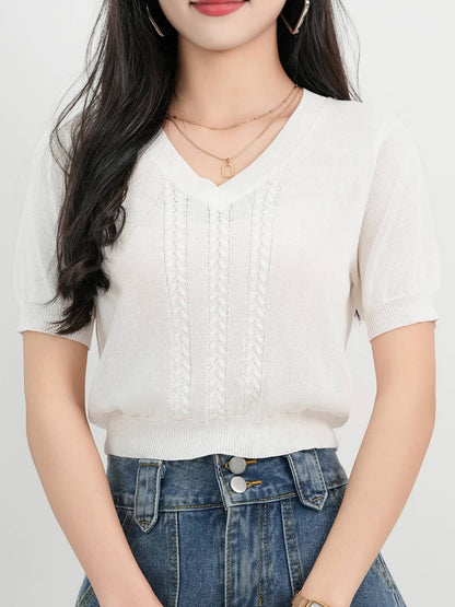 V-Neck Short Sleeve Knit Top