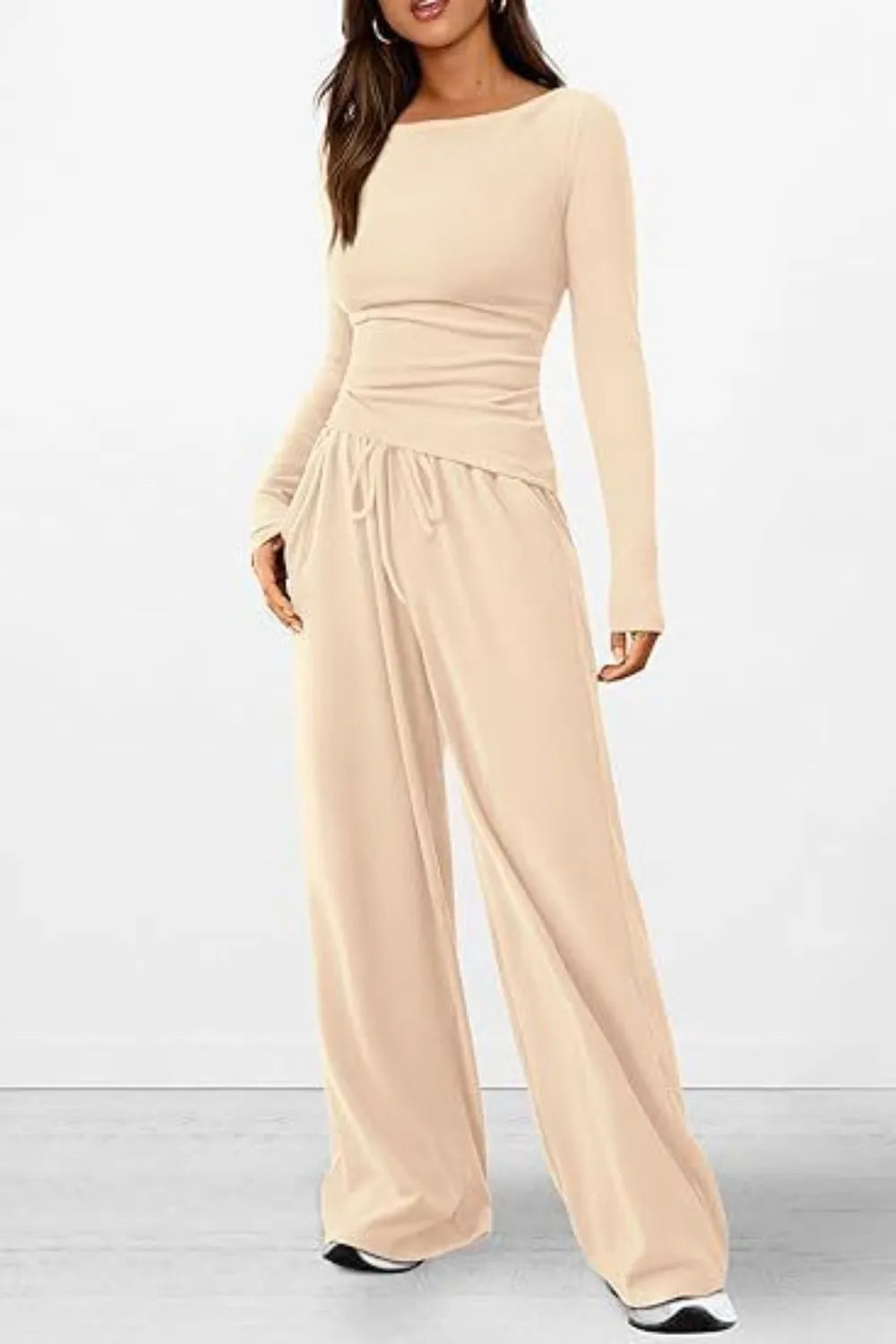 Casual suit asymmetrical long sleeved T-shirt wide leg pants casual sportswear