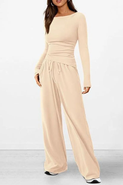 Casual suit asymmetrical long sleeved T-shirt wide leg pants casual sportswear