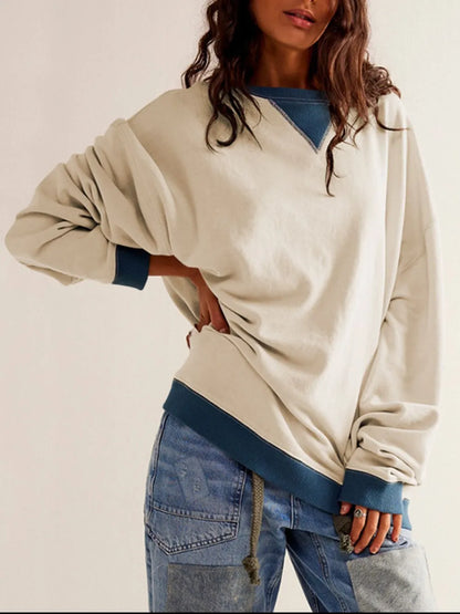 Long sleeved top loose trendy brand off shoulder round neck sweatshirt jacket for women in spring and autumn