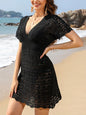 Beach skirt ripple hollow out dress deep V elastic waist