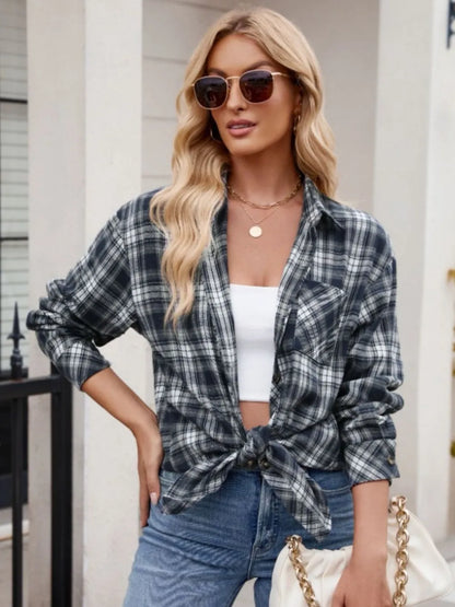 Women's casual fashion spicy girl loose checkered shirt for women