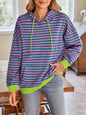 Loose casual striped hooded sweatshirt