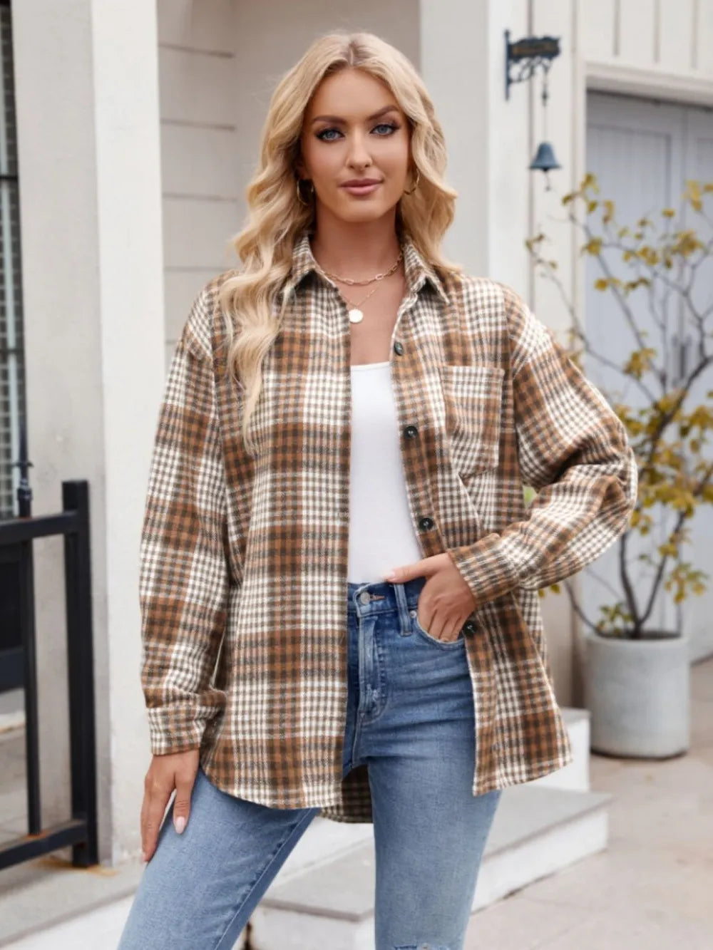 Thousand bird plaid button down flannel shirt