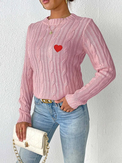 Autumn and winter round neck pullover simple base shirt heart sticker woven sweater