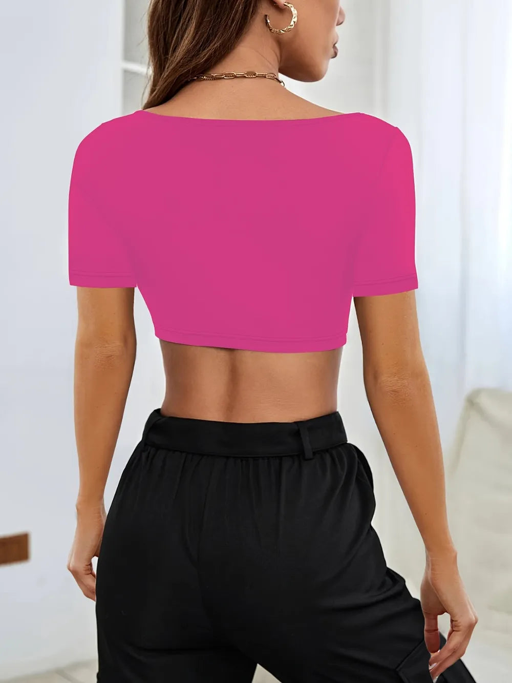 Sports and leisure women's short knitted high elasticity T-shirt top