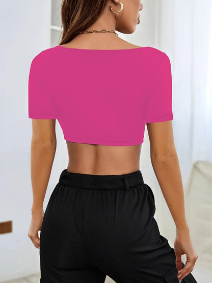 Sports and leisure women's short knitted high elasticity T-shirt top
