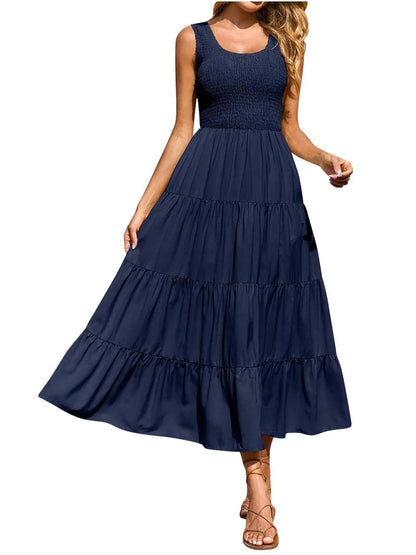 Strap top skirt with pleats and spliced A-line large swing dress