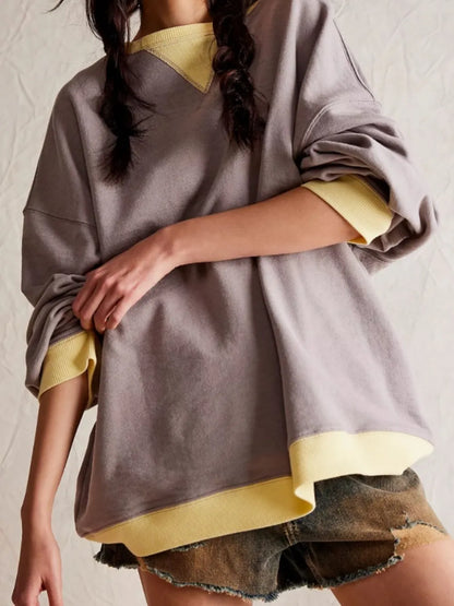 Long sleeved top loose trendy brand off shoulder round neck sweatshirt jacket for women in spring and autumn
