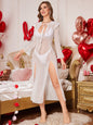 Sexy lingerie plus size women's mesh see through long skirt with slit sleepwear and nightgown