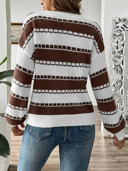 Color blocking striped casual pullover sweater