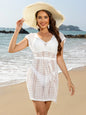 Beach Knitted Hoodie Hollow Beach Skirt Drawstring Skirt V-neck Beach Skirt