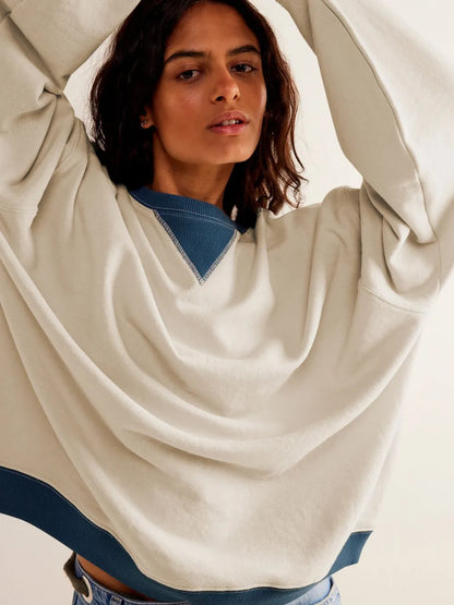 Long sleeved top loose trendy brand off shoulder round neck sweatshirt jacket for women in spring and autumn