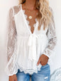 Autumn New Lace Embroidery Splicing Lace Bow Strap Long Sleeve Top