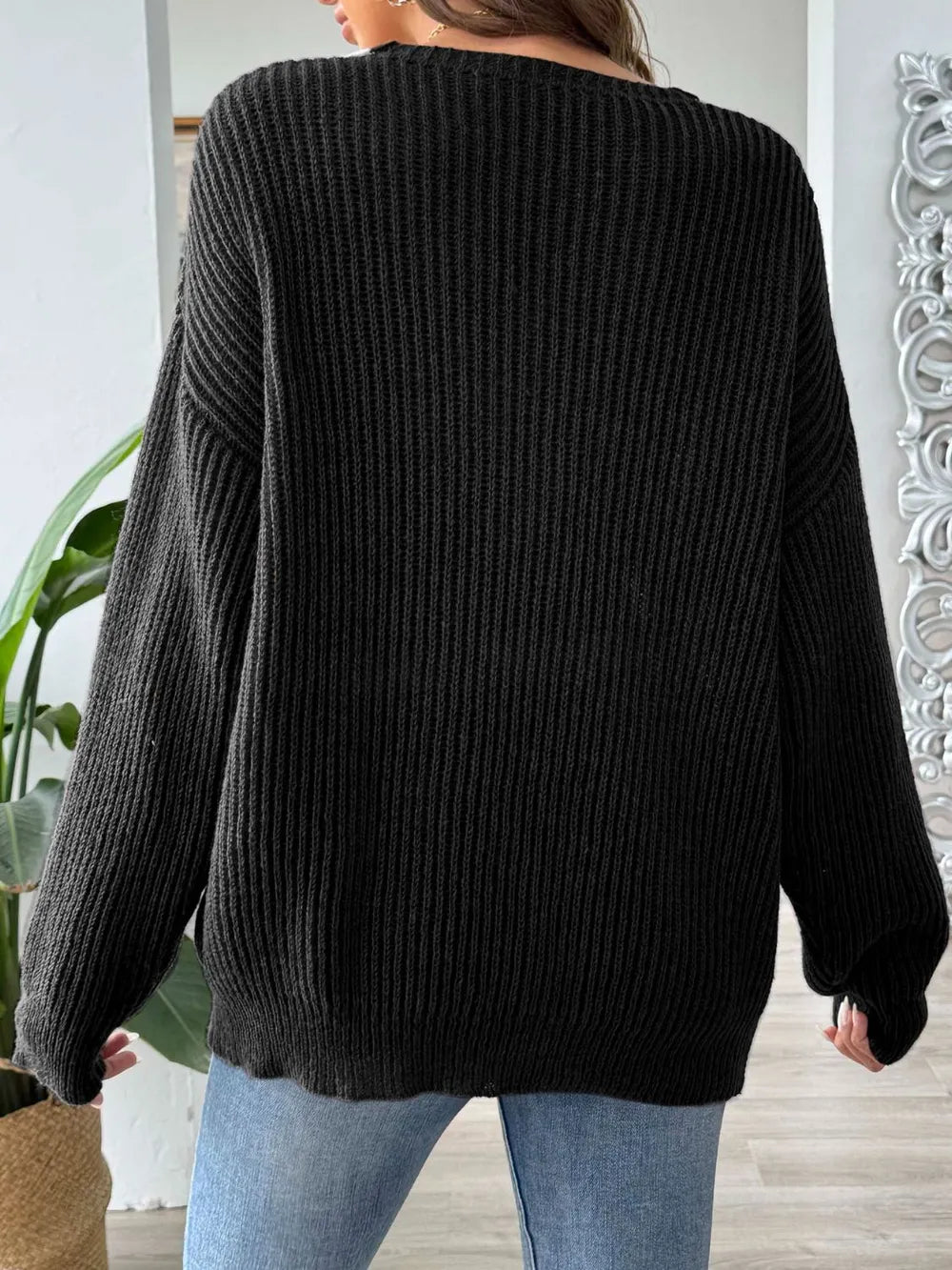 Color blocking splicing large V-neck loose woven sweater pullover sweater
