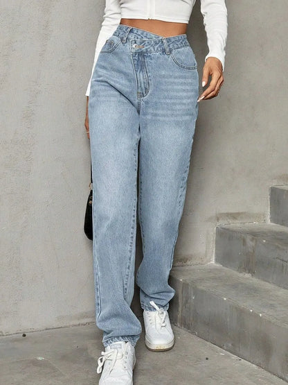 Fashionable trend slimming casual high waisted loose denim pants