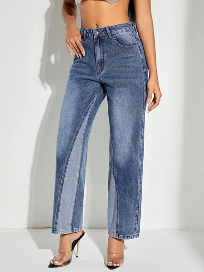 Fashionable wide leg patchwork jeans and pants