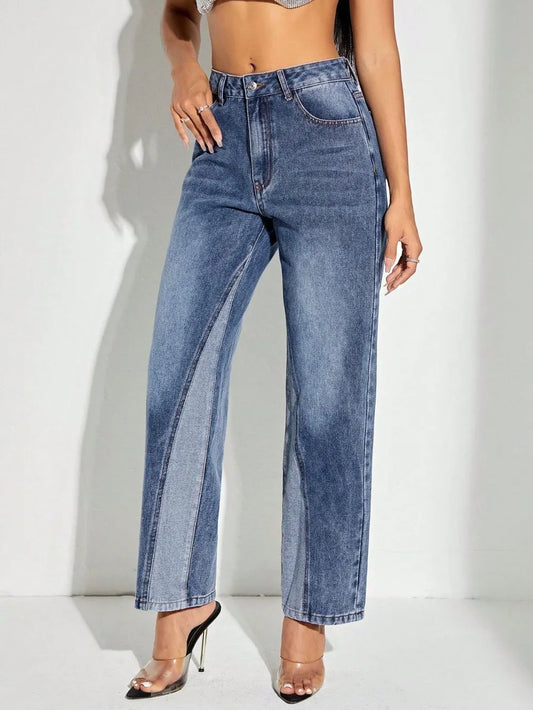 Fashionable wide leg patchwork jeans and pants