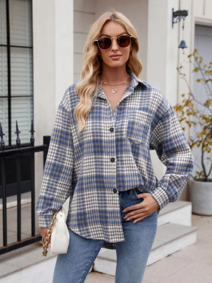 Thousand bird plaid button down flannel shirt