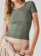 New women's solid color pit stripe cotton comfortable round neck short sleeved T-shirt for women