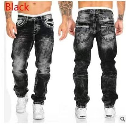 European and American new jeans casual open line pants straight leg men's pants hip-hop jeans