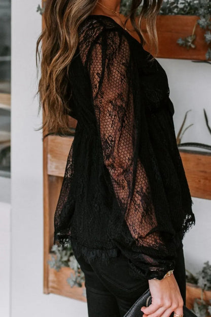 Autumn New Lace Embroidery Splicing Lace Bow Strap Long Sleeve Top