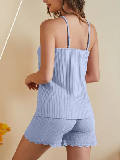 Neck Top and Shorts Lounge Set