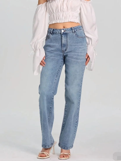 Cowboy pants women's straight leg easy to wear high waisted pants
