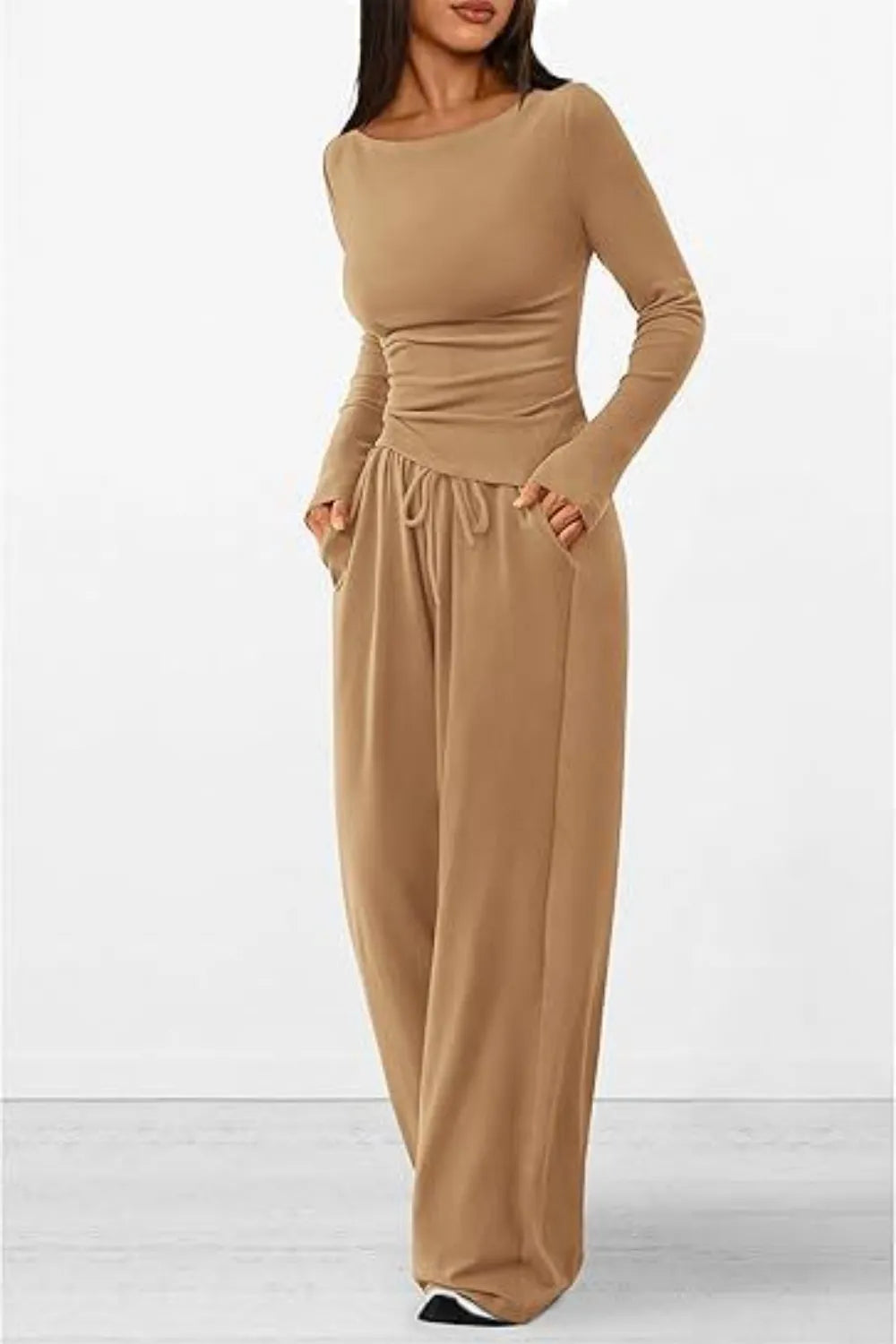 Casual suit asymmetrical long sleeved T-shirt wide leg pants casual sportswear