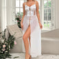 Sexy lingerie, sexy women's suspender, hollowed out see through long skirt, nightgown