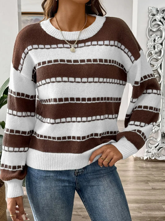 Color blocking striped casual pullover sweater