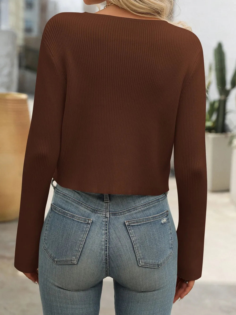 Ladies' spicy girl solid color long sleeved zipper cardigan sweater