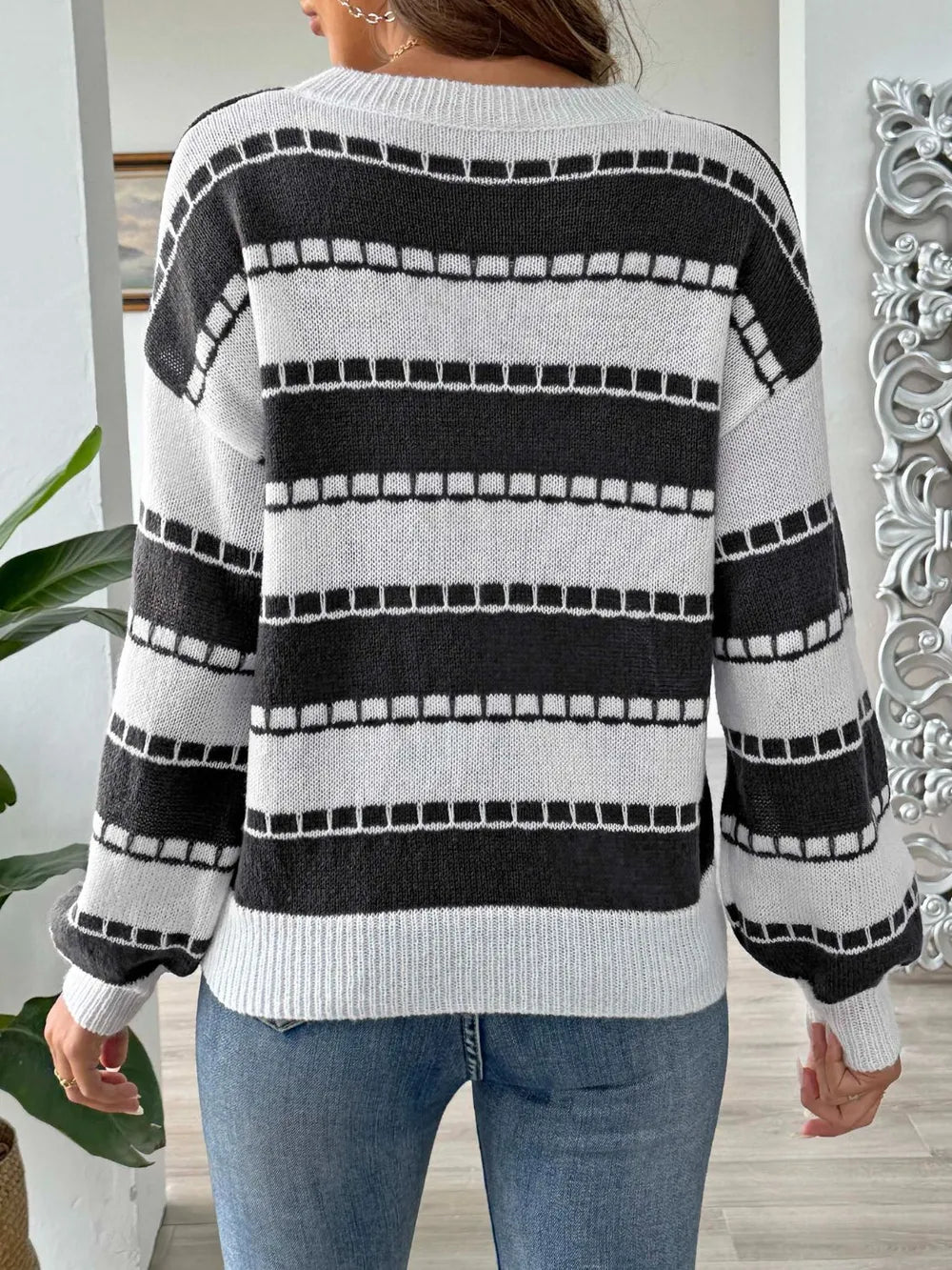Color blocking striped casual pullover sweater
