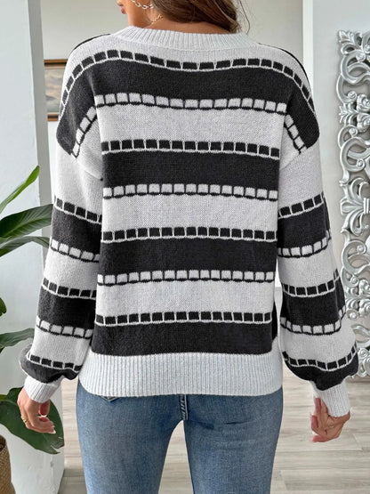 Color blocking striped casual pullover sweater