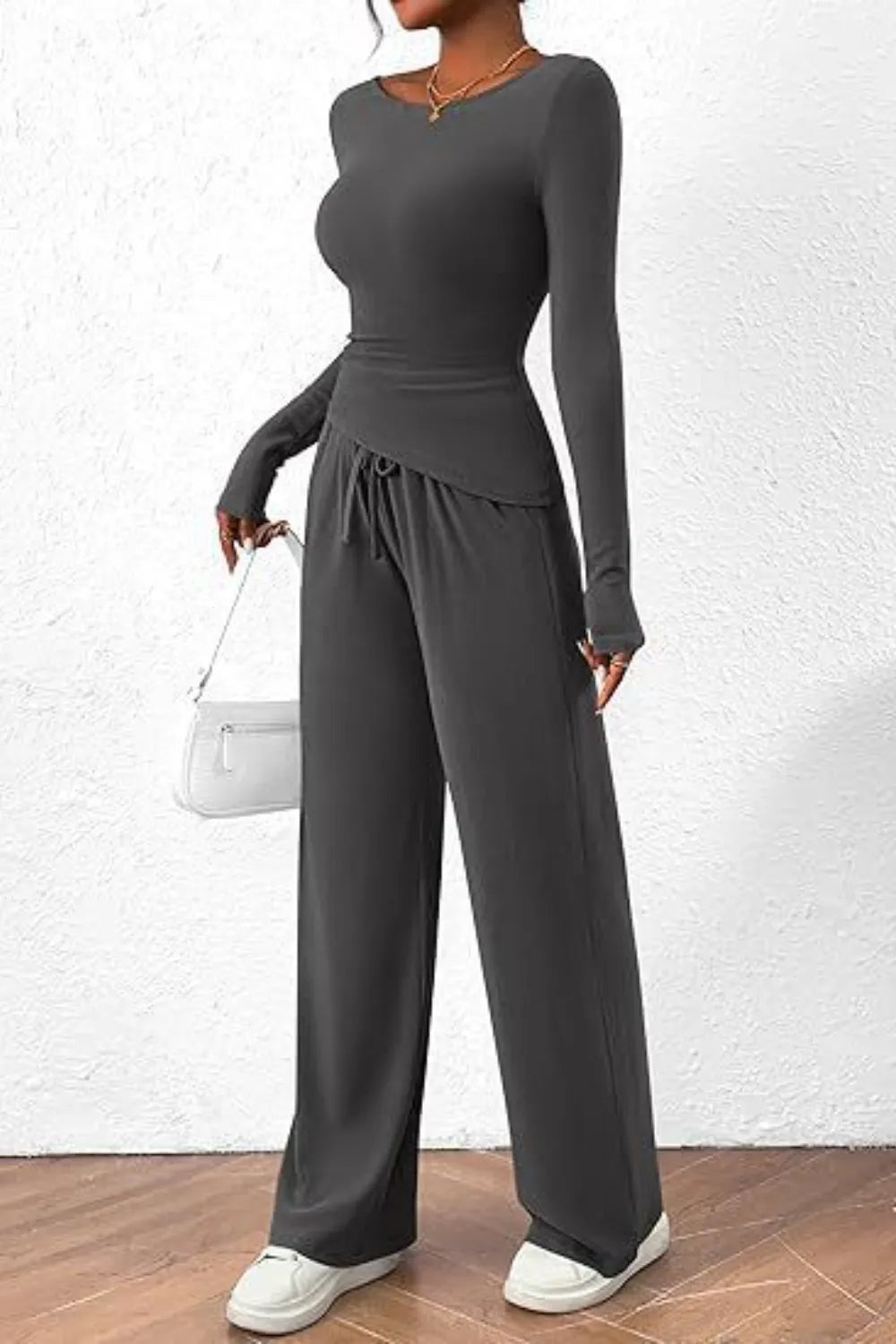 Casual suit asymmetrical long sleeved T-shirt wide leg pants casual sportswear