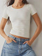 New women's solid color pit stripe cotton comfortable round neck short sleeved T-shirt for women
