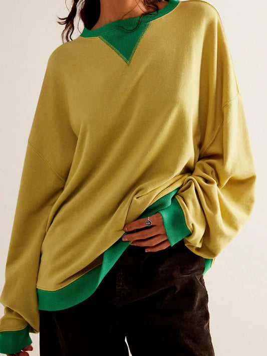 Long sleeved top loose trendy brand off shoulder round neck sweatshirt jacket for women in spring and autumn