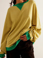 Long sleeved top loose trendy brand off shoulder round neck sweatshirt jacket for women in spring and autumn