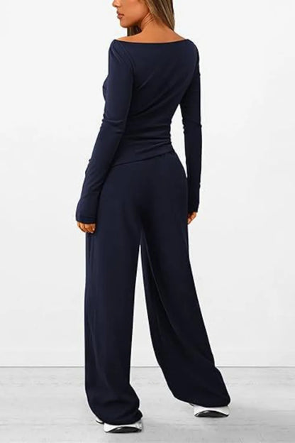 Casual suit asymmetrical long sleeved T-shirt wide leg pants casual sportswear