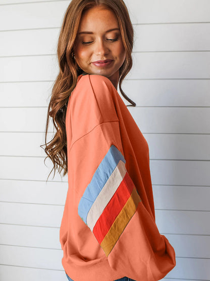 Contrast Round Neck Long Sleeve Sweatshirt