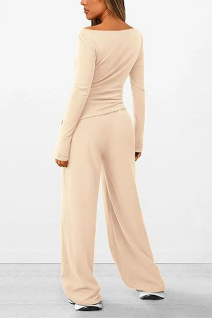 Casual suit asymmetrical long sleeved T-shirt wide leg pants casual sportswear
