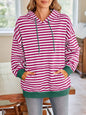 Loose casual striped hooded sweatshirt