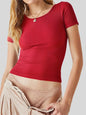 New women's solid color pit stripe cotton comfortable round neck short sleeved T-shirt for women